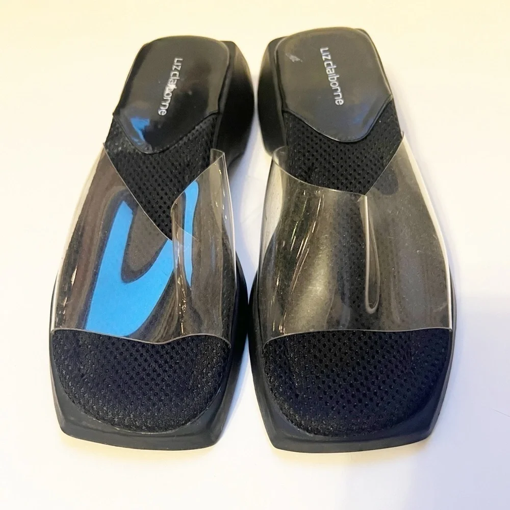 Liz Claiborne Clear Band Black Beach Platform Slides